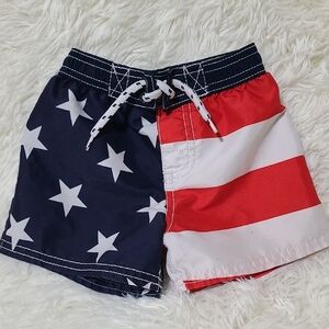 OSHKOSH 4th of July Patriotic Stars‎ and Stripes Swim Shorts - 12M